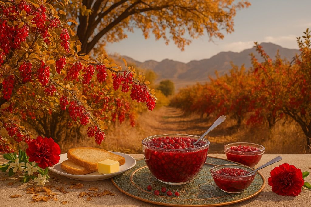 Barberry Jam in a Barbery garden.
