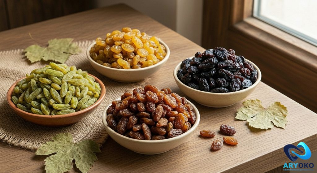 Different types of Iranian Raisins.